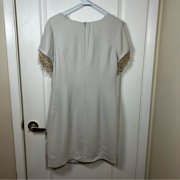 J Mclaughlin midi Bejeweled sleeves Cream Colored Dress Size 10 made in USA - Picture 4 of 13